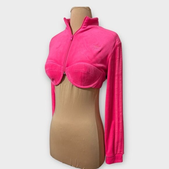 NWT Adidas x Jeremy Scott Track Top Jacket M Solar Hot Pink Velour Retro NEW - Picture 2 of 7